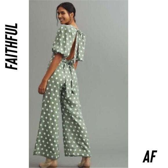 FAITHFUL DARIEN DOT LINEN JUMPSUIT IN EMELDA SLATE - Picture 5 of 12